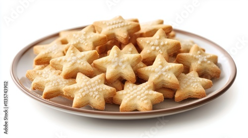 A plate of star-shaped cookies, golden and lightly decorated, perfect for festive occasions and delightful treats.