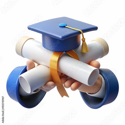 Close up of graduates hands holding diploma with reality tech background copy space on right concept as A close up of a graduates hands holding their diploma with a reality tech background highlightin photo