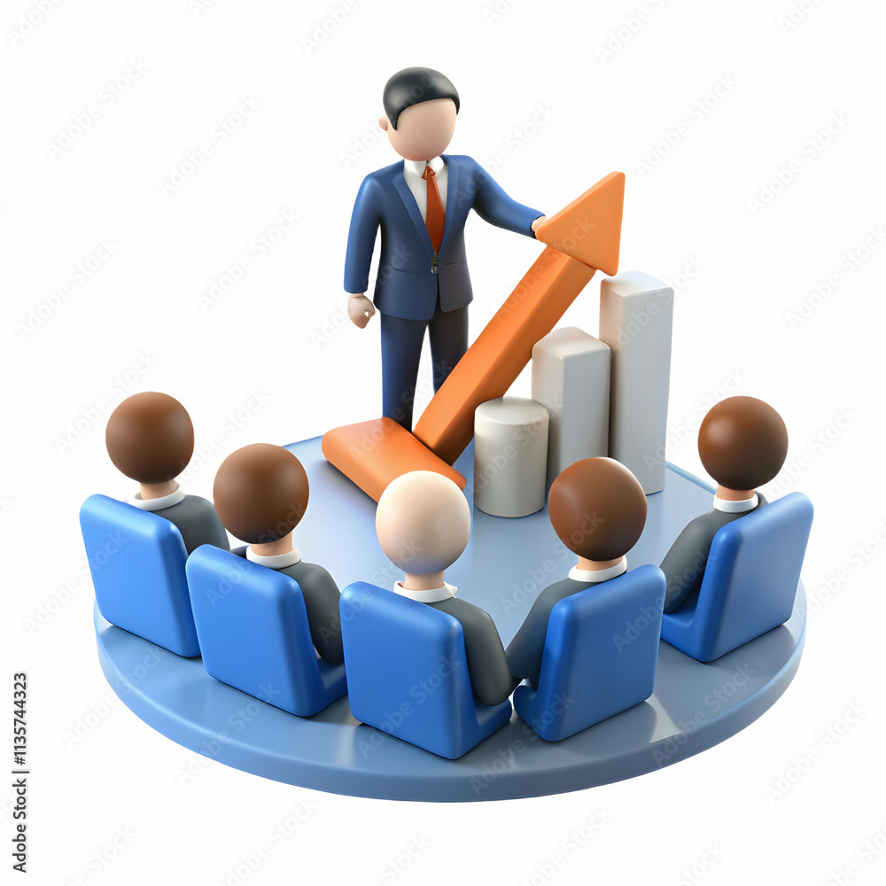 Executive Discusses Growth Strategies with Leadership Team for Achieving Business Goals, Clear Space for Text Executive Discusses Growth Strategies with Leadership Team for Achieving Business Goals, Clear Space for Text