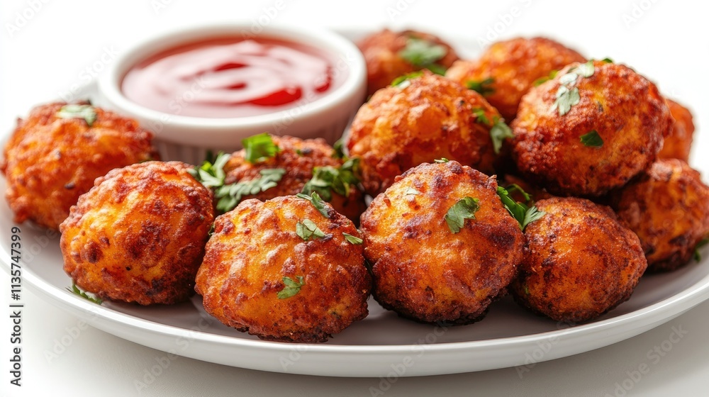 Crispy pakoras with ketchup a favorite snack for South Asian. Crispy pakoras with ketchup a favorite snack for South Asian.