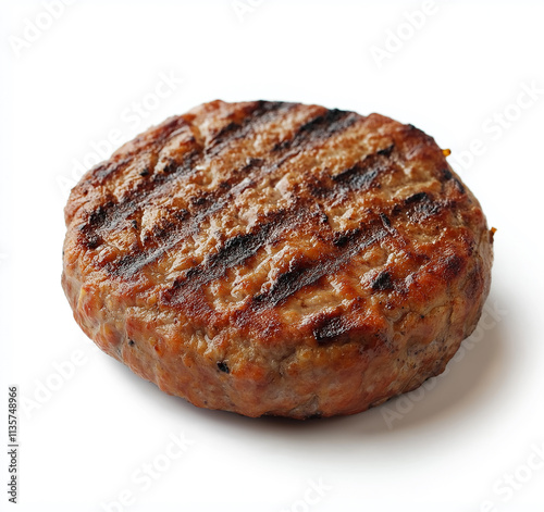 grilled hamburger meat isolated on white background