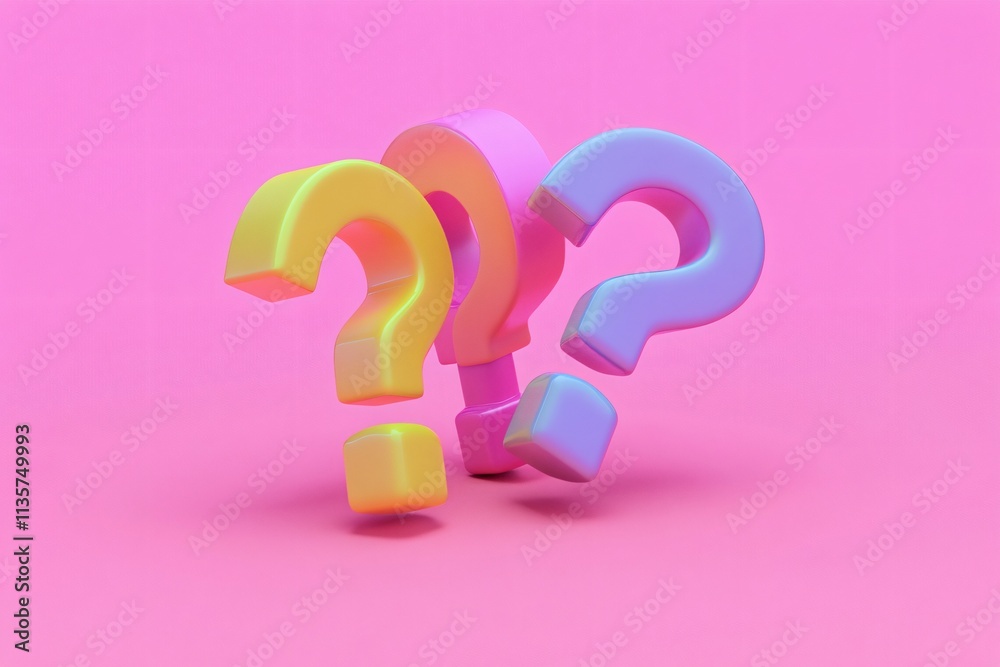Colorful 3D Question Marks Pink Background- FAQ Concept Colorful 3D Question Marks Pink Background- FAQ Concept