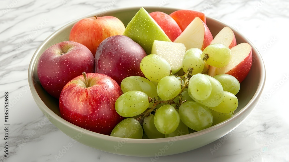 A bowl of mixed fruits, including apples and grapes. A bowl of mixed fruits, including apples and grapes.