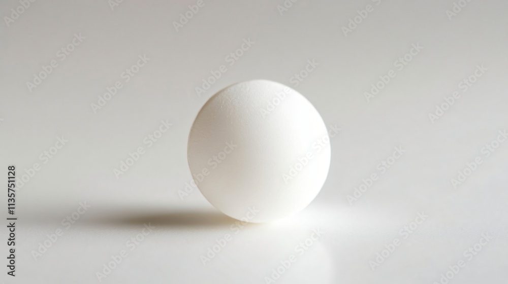 Single White Egg on White Background Minimalist Food Photo Single White Egg on White Background Minimalist Food Photo