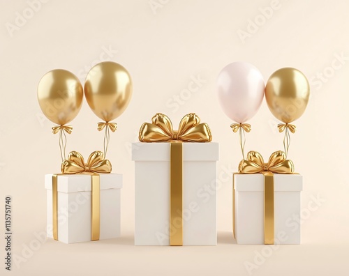 Elegant Gold Balloons and Gift Boxes Festive Birthday Celebration photo