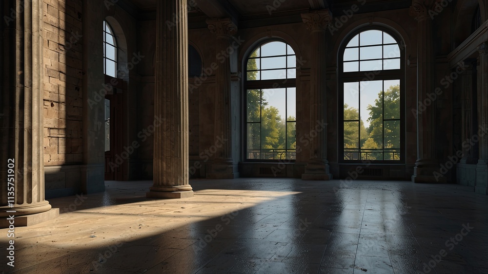 A room with a big window and columns.AI-generated A room with a big window and columns.AI-generated