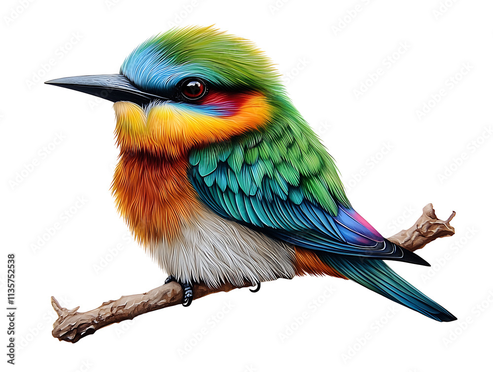 Fototapeta premium Vibrant bird perched on branch nature setting colorful wildlife illustration