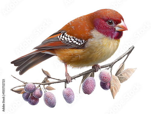 Robin perched on a snowy branch in a winter garden photo