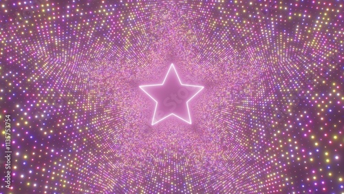 Pretty Purple Sparkle Star Shaped Tunnel Flashing Glowing Neon Lights - Abstract Background Texture