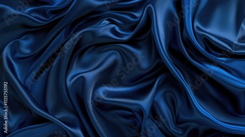 Abstract dark background. Silk satin fabric. Navy blue color. Elegant background with space for design. Soft wavy folds. Abstract Background with 3D Wave Bright blue , Christmas, birthday, anniversary photo