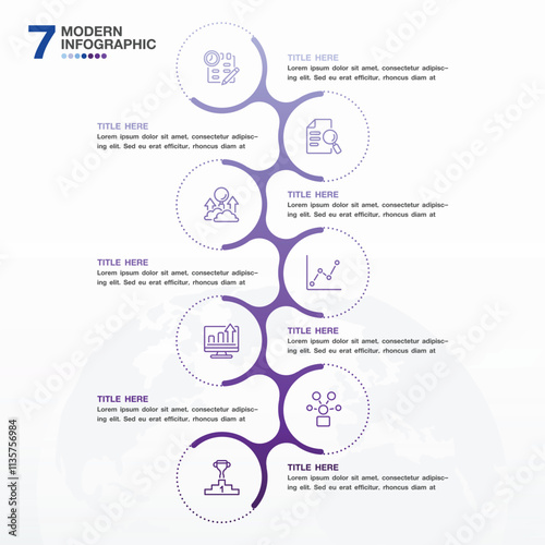 Infographic process design with icons and 7 options or steps.