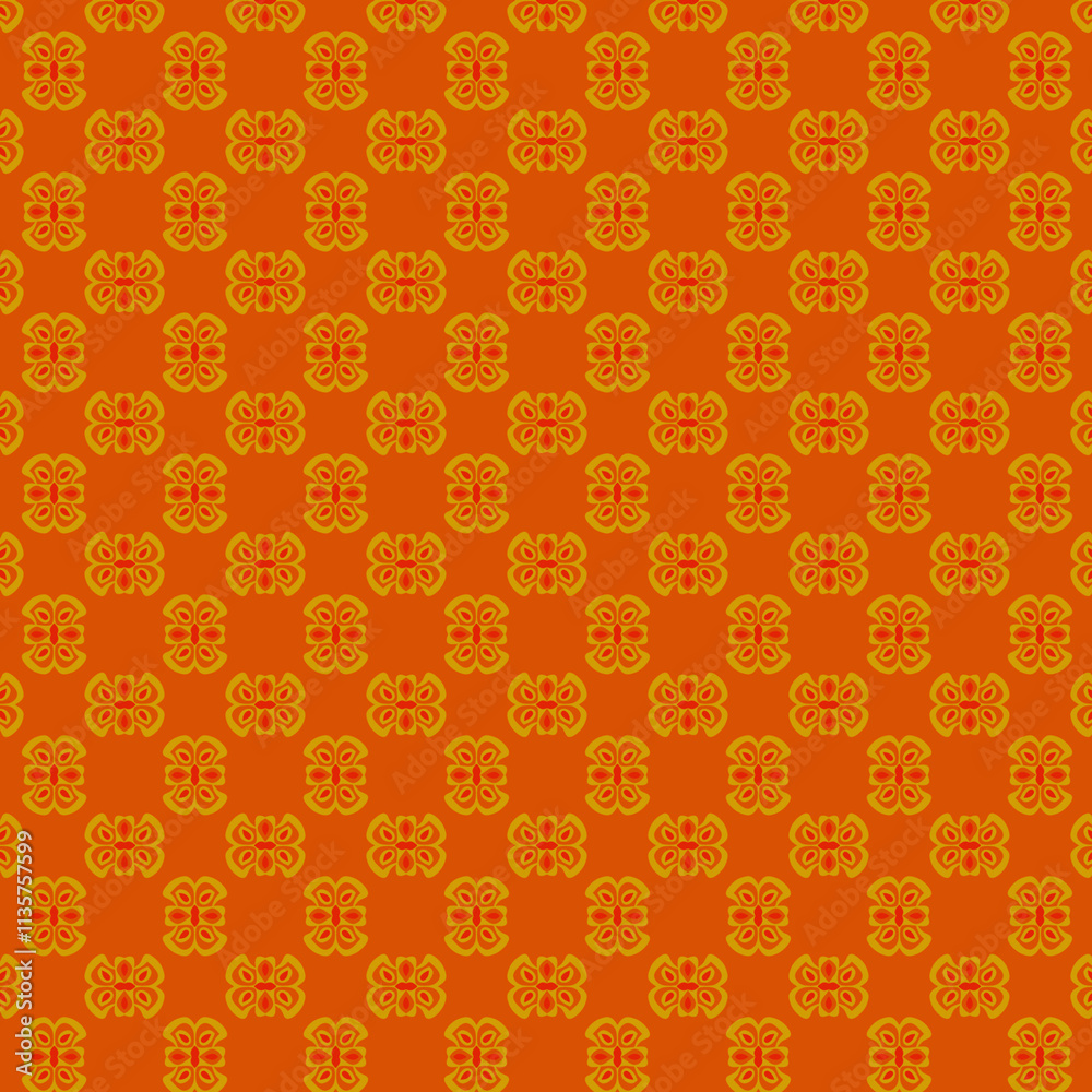 Small abstract geometric pattern in autumn colors Simple yellow red mosaic motifs on an orange background Small abstract geometric pattern in autumn colors Simple yellow red mosaic motifs on an orange background