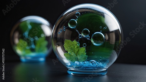 The topic of hydrogen technology and its advantages for the environment is reiterated in 3D Hydrogen in Soap Bubble. photo