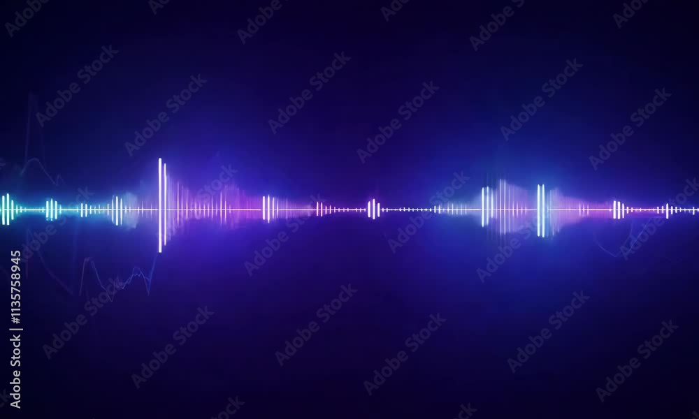 Abstract colorful audio or sound wave background illustration. Music frequency curve line, digital radio signal spectrum, voice equalizer effect, volume waveform element