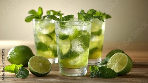 Refreshing Mojito Cocktail with Lime and Mint photo