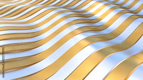Silver And Gold Reflective Metallic Strip Waves Flow Back And Forth - Abstract Background Texture