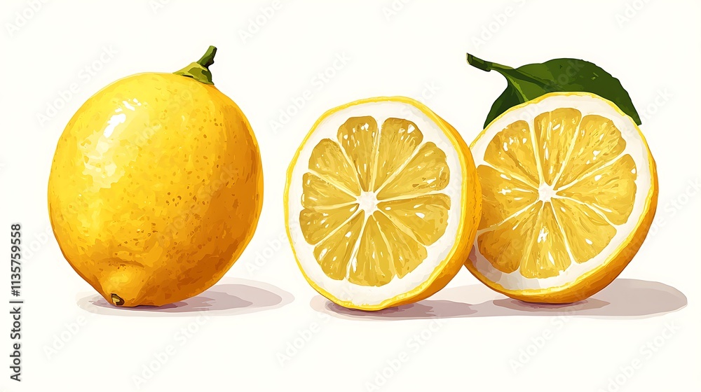 Isolated lemon with leaves on a white background Isolated lemon with leaves on a white background
