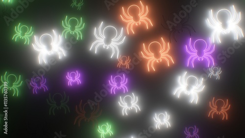 Spooky Scary Spiders Flashing Glowing Neon Halloween Colored Shapes - Abstract Background Texture