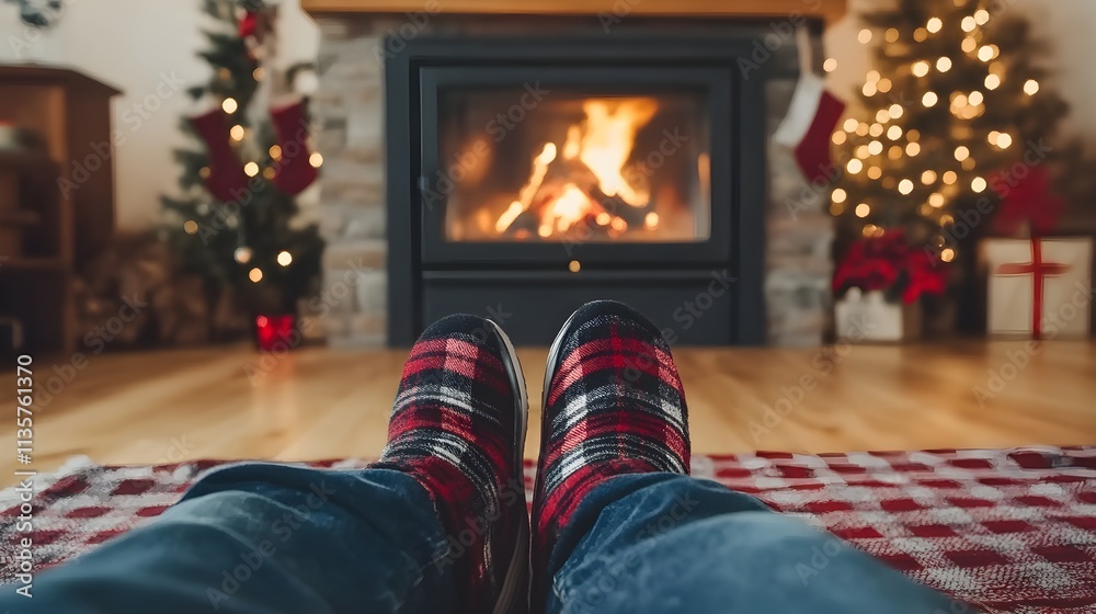 Cozy winter evening by the fireplace home lifestyle indoor warm atmosphere