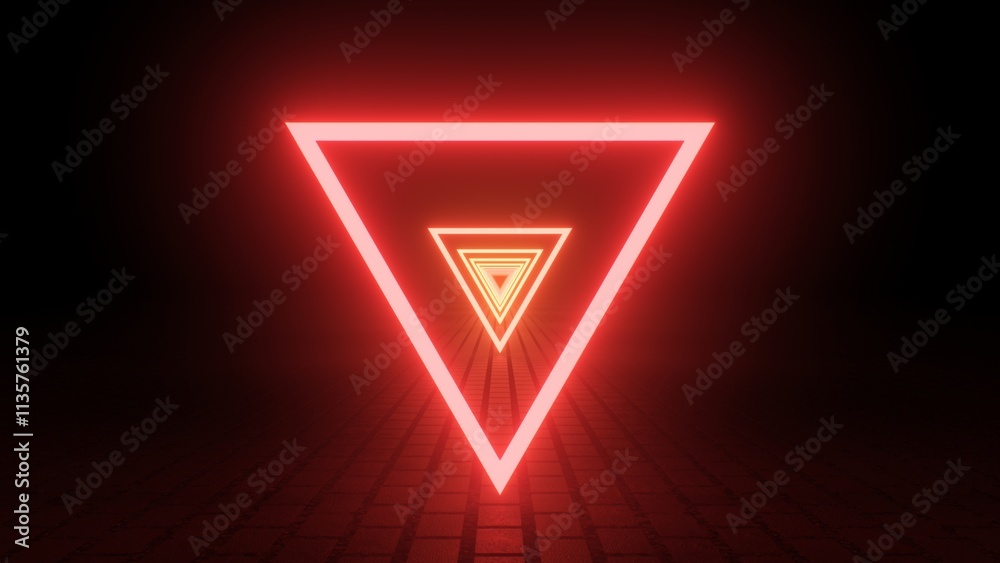 Fototapeta premium Tunnel Of Endless Glowing Bright Red Neon Inverted Demonic Triangles - Abstract Background Texture