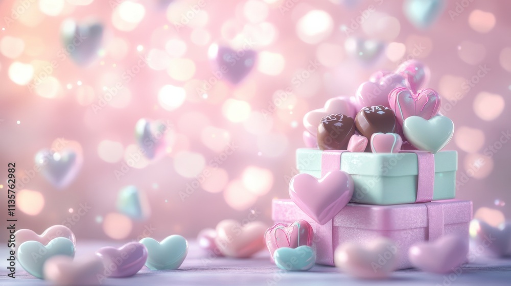 Adorable 3D heartshaped gift boxes overflowing with chocolates Adorable 3D heartshaped gift boxes overflowing with chocolates