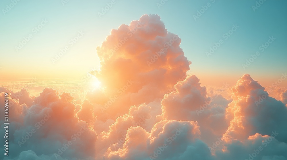 Sunrise over fluffy clouds with warm hues Sunrise over fluffy clouds with warm hues