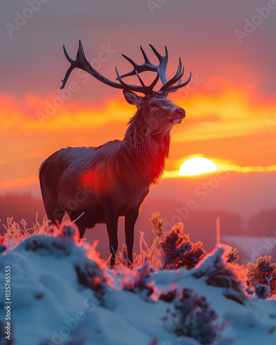 red deer on a sunset photo