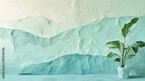 Wallpaper Mural Green Plant in Textured Pot Against a Mountainous Wall Torontodigital.ca