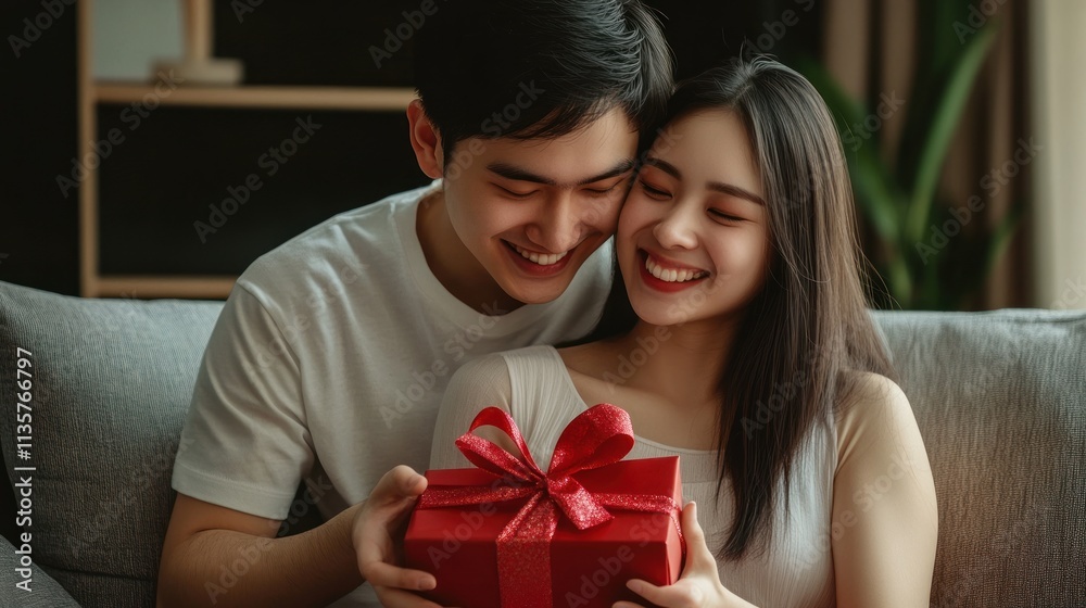 Couple Celebrating with a Gift Couple Celebrating with a Gift