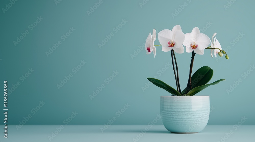 Serene White Orchid in Teal Pot Minimalist Still Life Serene White Orchid in Teal Pot Minimalist Still Life