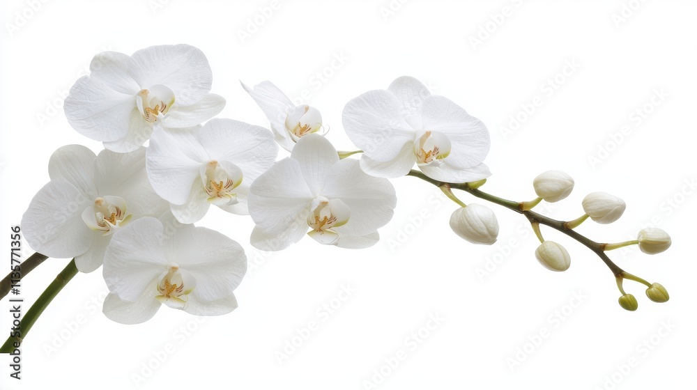 Elegant White Orchid Branch Isolated on White Background Elegant White Orchid Branch Isolated on White Background