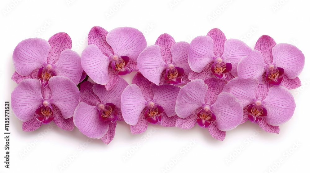 Elegant Pink Orchid Blossom Arrangement on White Background Elegant Pink Orchid Blossom Arrangement on White Background