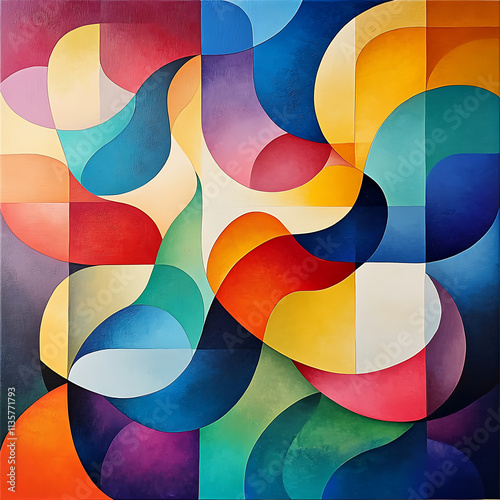 Vibrant Abstract Painting Inspired by Travel, Featuring Dynamic Shapes and Bold Colors that Evoke a Sense of Movement and Exploration in a Modern Aesthetic