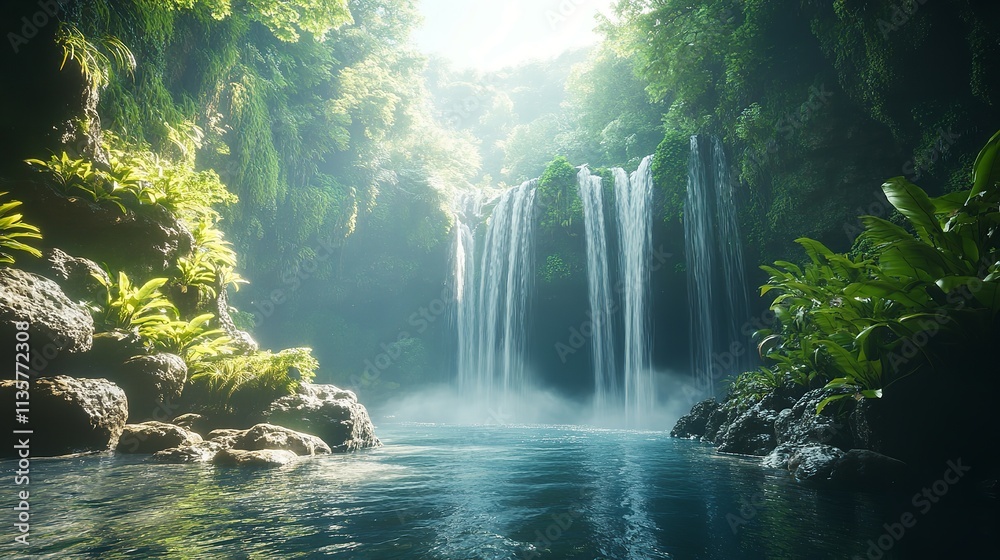 Fototapeta premium Reflective Pond calm forest water. Plant spring. Generate Ai