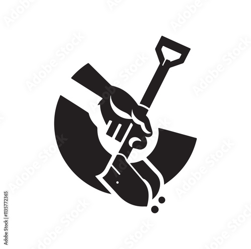 hand holding a shovel silhouette vector illustration
