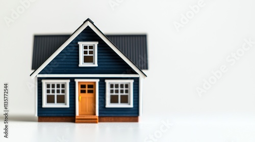 Charming Blue Model House on White Background