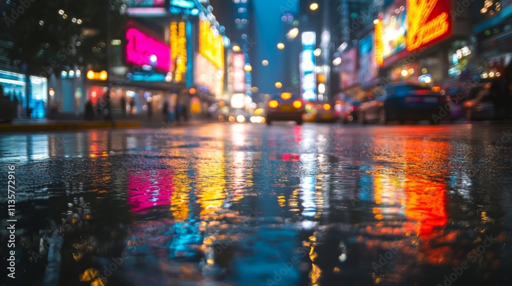 cityscape at night, neon lights, wet streets, urban reflection, nighttime glow cityscape at night, neon lights, wet streets, urban reflection, nighttime glow