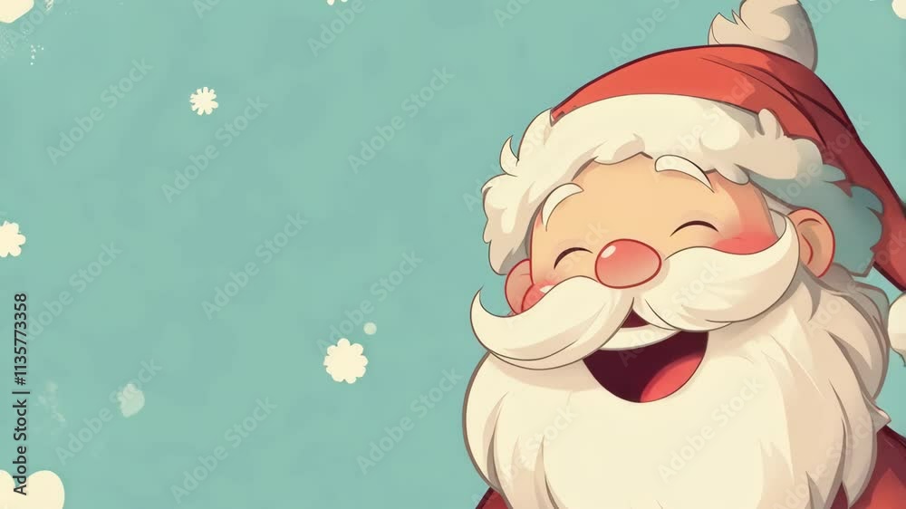 Funny Santa Claus on snowy blue background. Vintage illustration design. Retro pop art. Christmas and New Year celebration concept. Classic American holiday