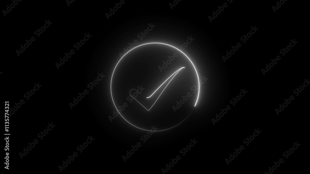Multi-colored multi-layered line check mark icon with glowing light effect on a blue background. sign and symbol. Front view. 3D render illustration. Multi-colored multi-layered line check mark icon with glowing light effect on a blue background. sign and symbol. Front view. 3D render illustration.