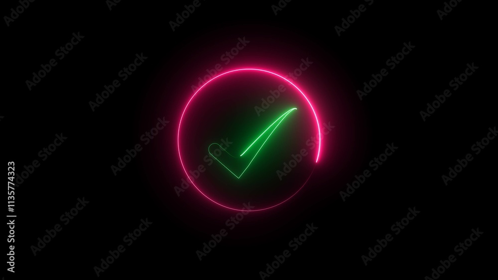Multi-colored multi-layered line check mark icon with glowing light effect on a blue background. sign and symbol. Front view. 3D render illustration. Multi-colored multi-layered line check mark icon with glowing light effect on a blue background. sign and symbol. Front view. 3D render illustration.