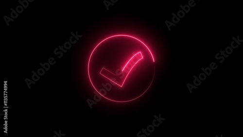 Search by image or Neon check mark symbol. Success mark icon . Glowing sign logo vector