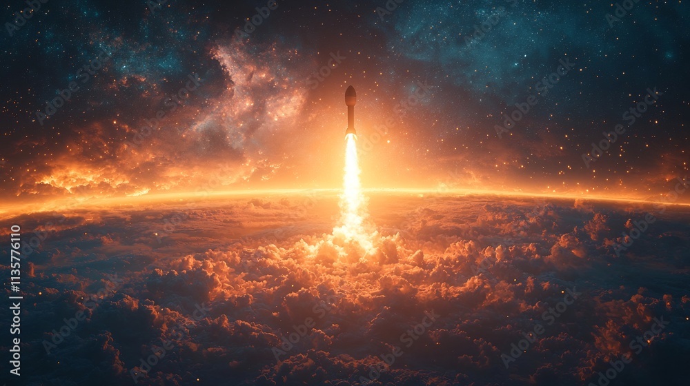Rocket Launching into Space Symbolizing Business Success and Growth Rocket Launching into Space Symbolizing Business Success and Growth