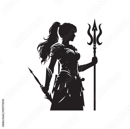 warrior women holding weapons silhouette vector illustration
