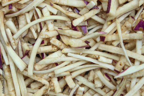 The texture of eggplant cut into small pieces.