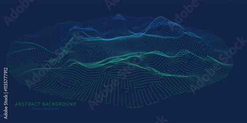 Abstract  background color graph from lines  in wavy grid data on blue. Technology concept virtual  data.  Banner for business, science and technology data analytics. Big Data.