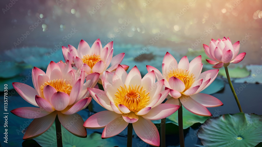 Abstract White and Pink Lotus on the Lake Abstract White and Pink Lotus on the Lake