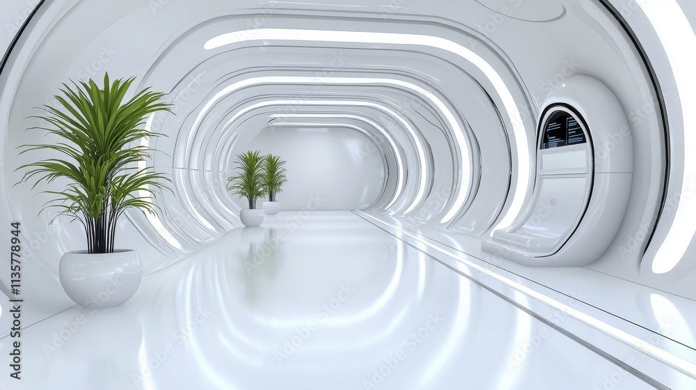Fototapeta premium Futuristic White Corridor Interior Design | Futuristic Design