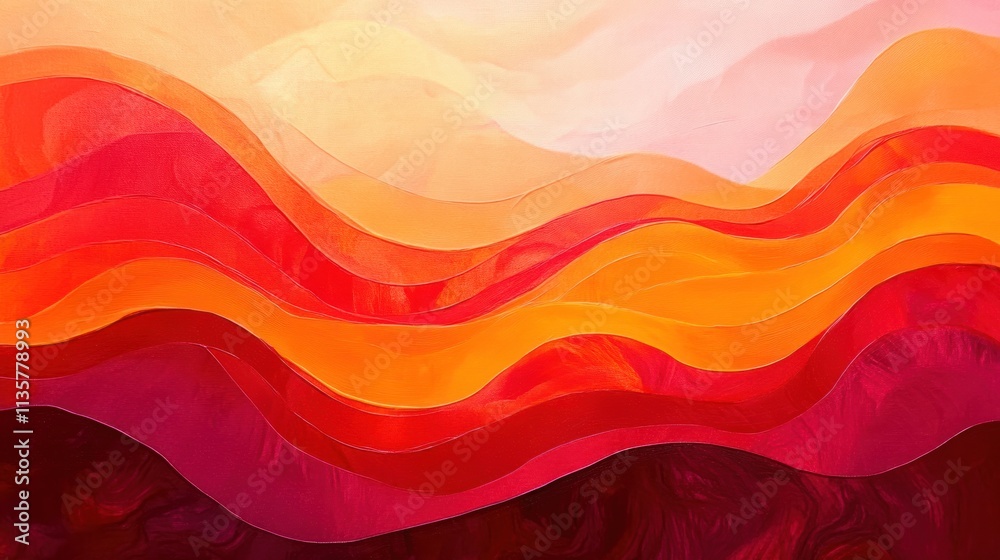 Fototapeta premium Abstract Red Orange Waves Painting Artwork
