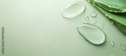Aloe Vera Leaf with Water Drops Green Background Beauty Wellness