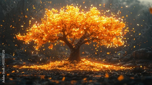 Fototapeta Naklejka Na Ścianę i Meble -  Glowing Money Tree Symbolizing Careful Financial Planning and Growth